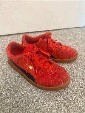 Puma Kids Red Suede Sneakers with Black Formstrip